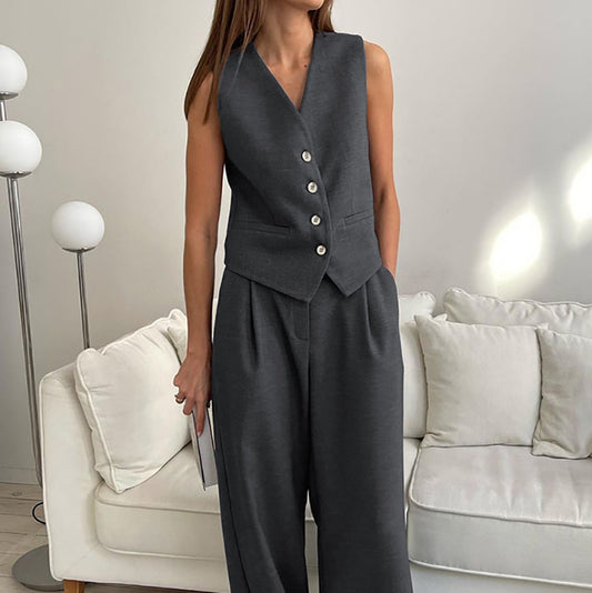 Wholesale Women's Simple Summer Blazer Vest and Trousers Set