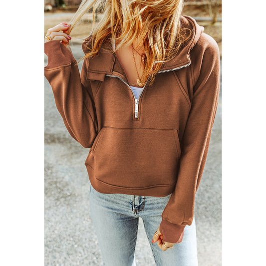 Wholesale Women's Autumn Casual Pullover Zipper Collar Long Sleeve Hoodies