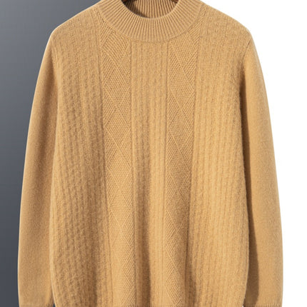 Men's Winter Solid Color Half Turtleneck Thick Jacquard Cashmere Sweater