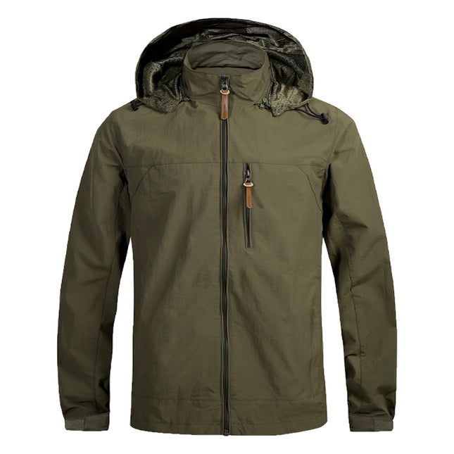 Wholesale Men's Outdoor Waterproof Stand Collar Hooded Windbreaker Jacket