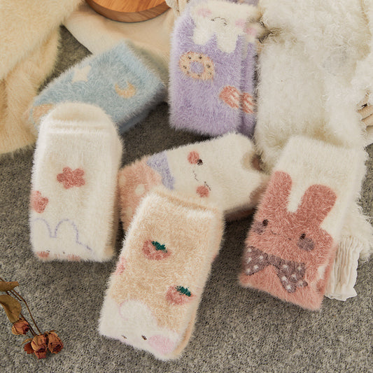 Wholesale Women's Winter Thickened Warm Floor Socks Cute Cartoon Furry Mink Velvet Mid-tube Socks