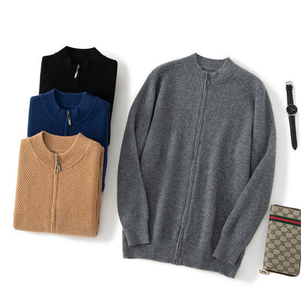 Men's High-end Casual Round Neck Thickened Zipper Wool Sweater Jacket 