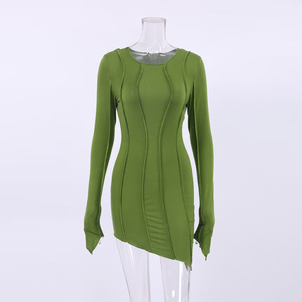 Wholesale Ladies Spring Summer Knitted Turtleneck Avocado Green Sexy Slim Dress
