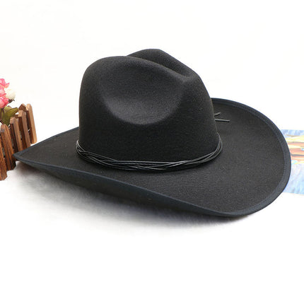 Men's Woolen Jazz Frayed Top Hat Felt Hat Knight Cowboy Hat Winter Woolen Wide Brim Curled Edge