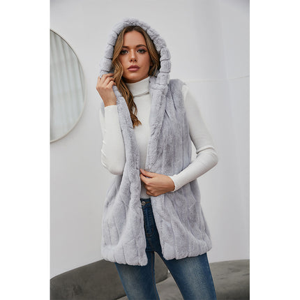 Wholesale Women's Autumn Winter Hooded Faux Fur Vest