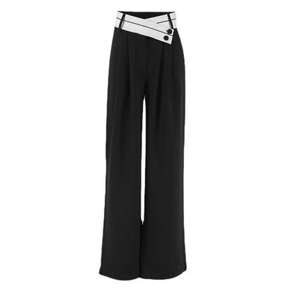 Women's Casual Autumn and Winter Wide-leg Pants Spliced with Black Pants