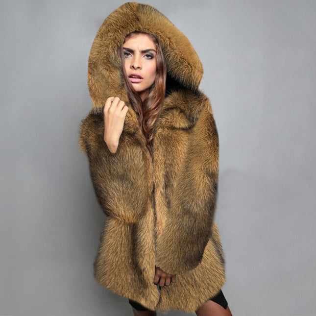 Wholesale Women's Fall Winter Medium Length Faux Fur Coat
