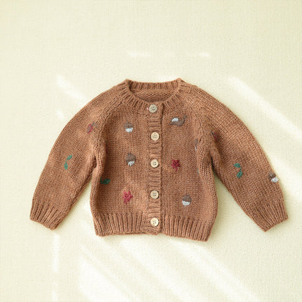 Wholesale Kids Winter Wool Mohair Pinecone Cardigan Sweater Jacket