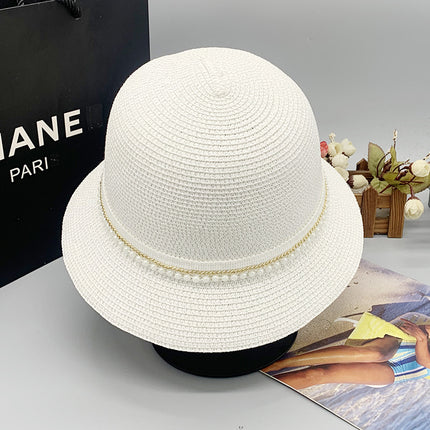Women's Spring Summer Dome Fisherman Hat Wide Brim Sun Protection Pearl White Top Hat