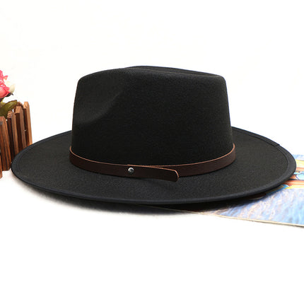 Men's and Women's Winter Wool Retro Woolen Flat-brimmed Large-brimmed Hat 
