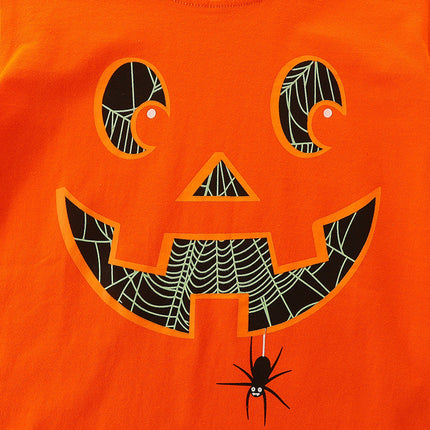 Wholesale Kids Halloween Fluorescent Pumpkin Print Long Sleeve T-Shirt