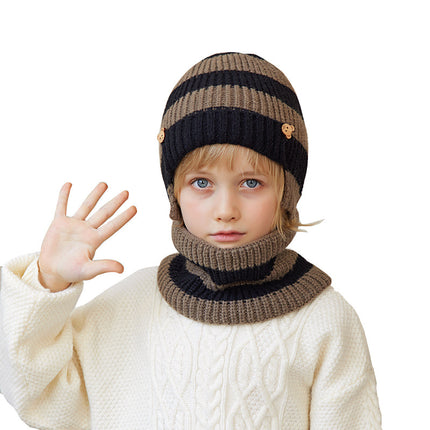 Wholesale Children's Winter Color-blocked Warm Knitted Hat and Scarf Two-piece Set