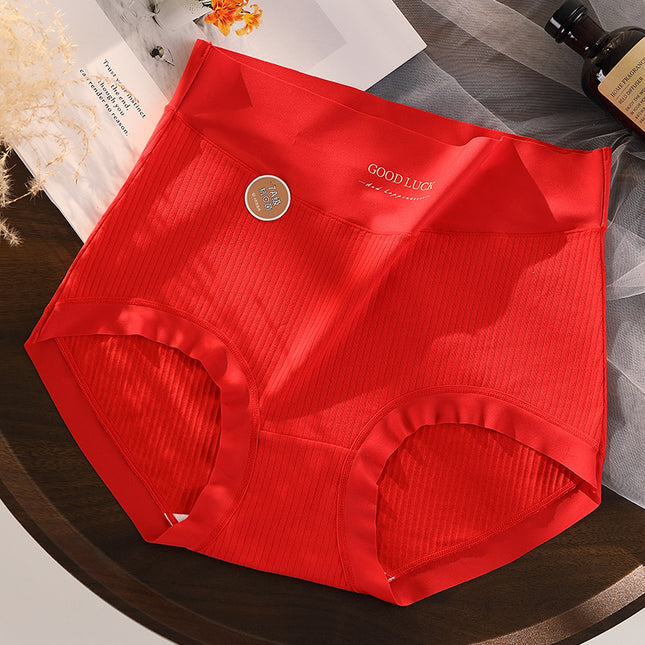Women's Cotton Antibacterial Crotch High Waist Red Plus Size Underwear