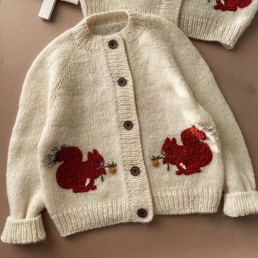 Wholesale Kids Fall Winter Rabbit Pattern Hand Embroidered Button Sweater