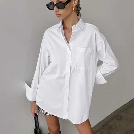 Wholesale Ladies White Shirt Casual Fashion Spring Summer Casual Middle Length Women