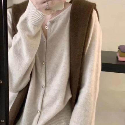 Wholesale Women's Round Neck Solid Color Loose 100%wool Sweater Jacket