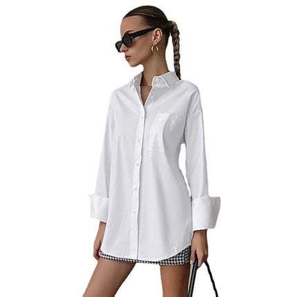Wholesale Ladies White Shirt Casual Fashion Spring Summer Casual Middle Length Women