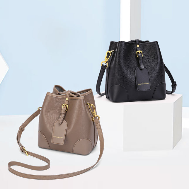 Women's Crossbody Bag Genuine Leather Autumn Shoulder Bag Large Capacity Bucket Bag 