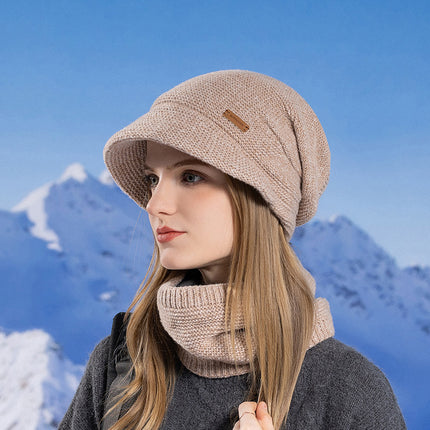 Women's Winter Hat and Scarf Suit Plus Velvet Cold-proof and Warm Knitted Hat 