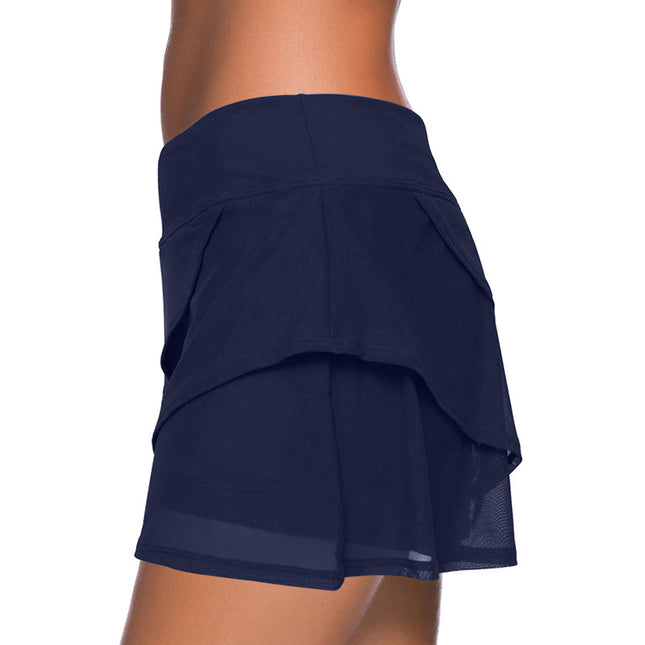 Wholesale Ladies Solid Color Ruffle High Waist Summer Five Point Swimming Trunks
