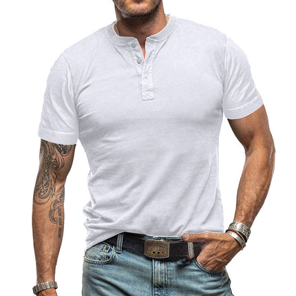 Wholesale Men's Summer Short Sleeve Round Neck T-Shirt Henley Top