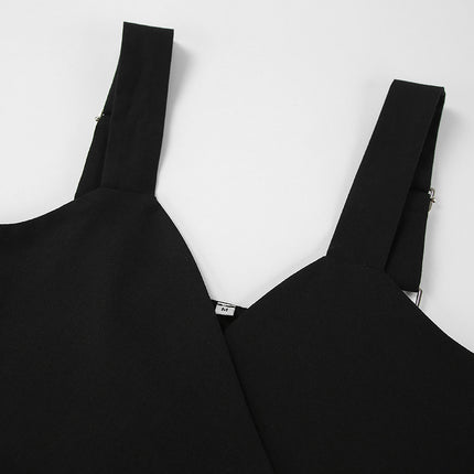 Wholesale Ladies Cotton Linen Fashion Sexy V Neck Backless Pants Suit Summer Black Vest