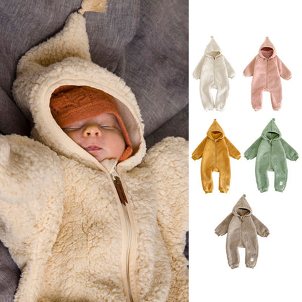 Wholesale Infants Toddlers Fall Winter Soft Polar Fleece Warm Hooded Romper
