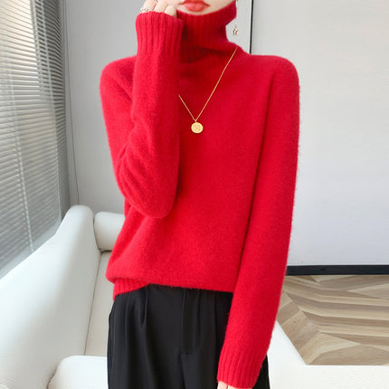 Women's Solid Color Seamless Loose Casual Turtle Neck Thick Wool Sweater