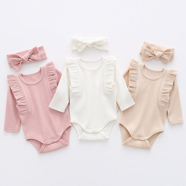 Wholesale Spring and Autumn Baby Girl Long Sleeve Knit Striped Triangle Romper