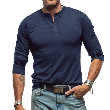 Wholesale Men's Long Sleeve Henley T-shirt Cotton Top