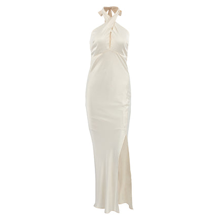 Wholesale Ladies French Strap Backless Dress Slit Maxi Dress Summer Sexy Slim Dress