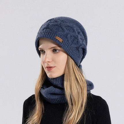 Women's Winter Outdoor Cycling Warm Velvet Knitted Hat and Scarf Two-piece Set