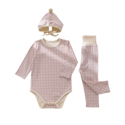 Wholesale Wholesale Baby Spring Long Johns Clothes Set Infant Check Thermals Three-piece Set