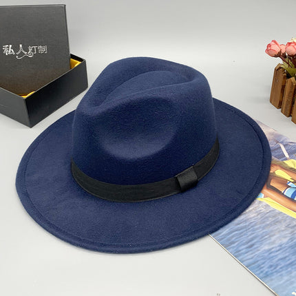 Wholesale Men's Woolen Winter Solid Color Large Brim Warm Satin Tricot Hat 