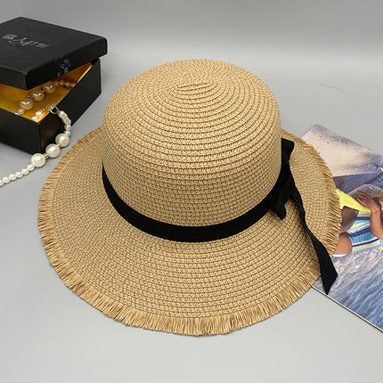 Women's Summer Raw Edge Sun Protection Wide Brim Dome Beach Straw Hat