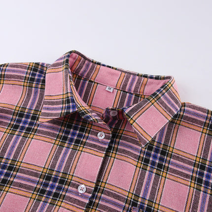 Wholesale Ladies Vintage Classic Check Shirt Women's Pink Plaid Loose Tops