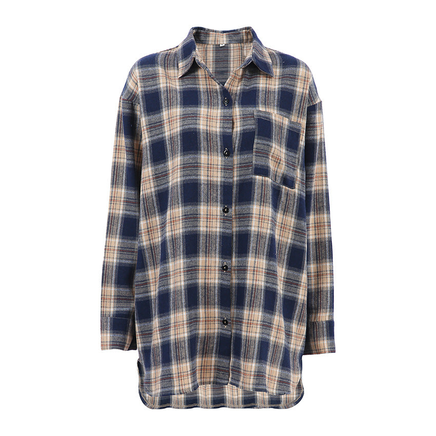 Women's Autumn and Winter French Vintage Plaid Loose Shirt