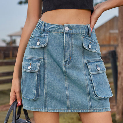 Wholesale Women's Summer Washed Workwear Denim Short Skirt