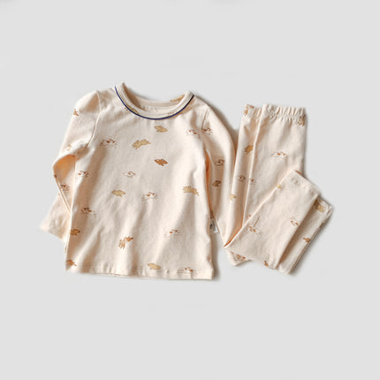 Wholesale Baby Autumn Warm Brushed Cotton Loungewear Long Johns Set