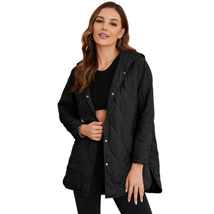 Wholesale Women's Fall Casual Slit Long Sleeve Hooded Padded Jacket