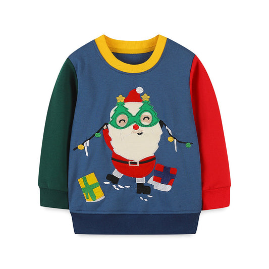 Wholesale Boys Contrast Color Santa Claus Embroidered Hoodies