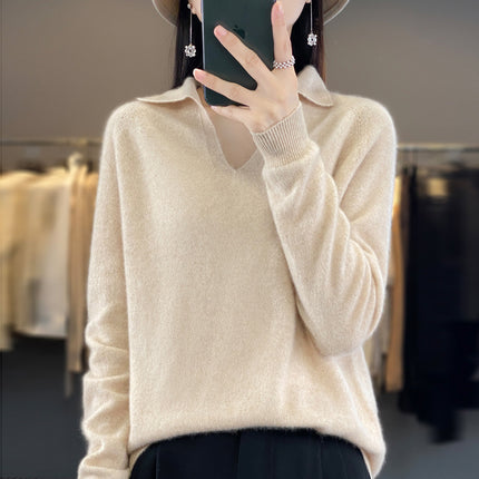 Wholesale Women's V-neck Solid Color Loose Short Wool Seamless Sweater