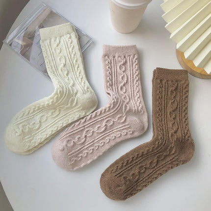 Wholesale Women's Autumn Winter Mid-calf Socks Solid Color Twist Pile Socks
