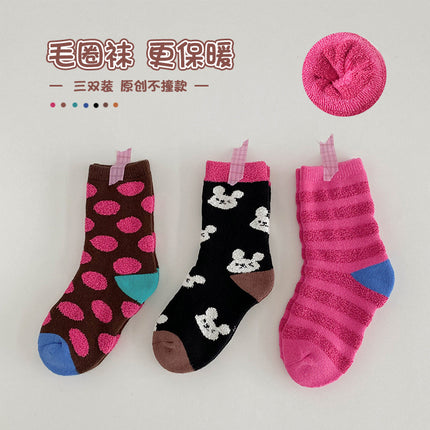 Wholesale 3 Pairs Kids Winter Terry Thickened Warm Cotton Socks