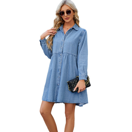 Wholesale Women's Spring Washed Loose Casual Midi Denim Dress
