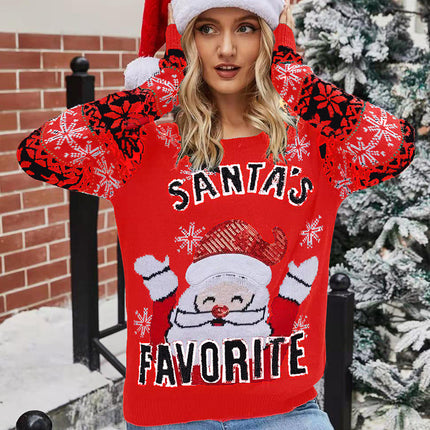 Wholesale Women's Christmas Santa Claus Embroidered Sweater