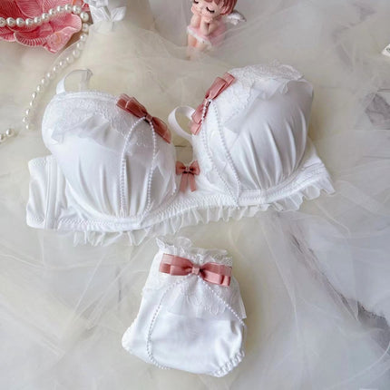 Wholesale Girly Cute Wireless Embroidered Thin Cup Push Up Sexy Bra Set