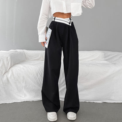 Women's Casual Autumn and Winter Wide-leg Pants Spliced with Black Pants