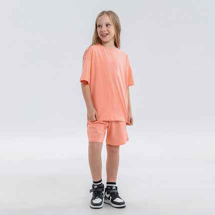 Wholesale Kids Solid Color Short Sleeve T-Shirt & Shorts Two-Piece Set