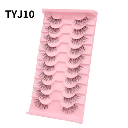 Wholesale A Box of 10 Pairs of Multi-layered Half-eye Transparent Stem False Eyelashes